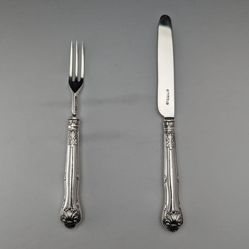 Circa 1829 British antique pure silver dessert cutlery pair by Aaron Hadfield